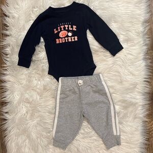 Carter’s Baby 2pc Coolest Little‎ Brother Bodysuit Jogger Pants Set 6M Navy Gray